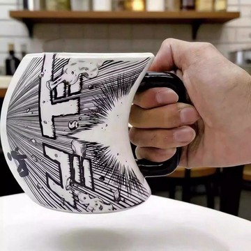 【小悅居】漫畫風衝擊波創意漫畫造型陶瓷馬克杯黑白線條設計個性咖啡杯