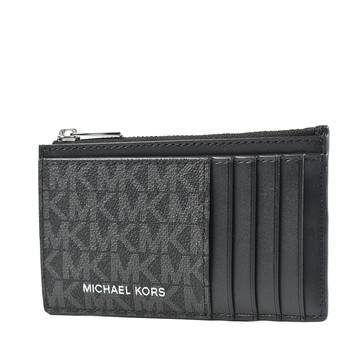 MICHAEL KORS 男款 緹花LOGO防刮證件/拉鍊零錢包-黑色