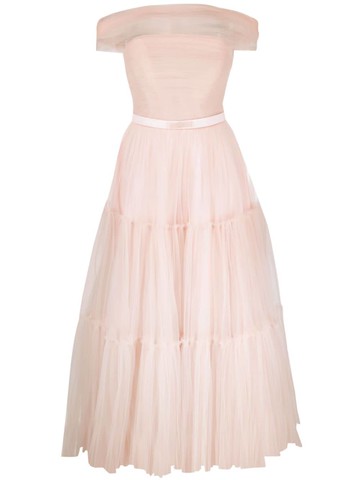 Ana Radu - off-shoulder fluted maxi dress - women - Polyester - XXL - Pink