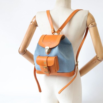 【牛仔拼皮醫生包】水洗牛仔布女士背包復古文藝女包清涼夏日包包
