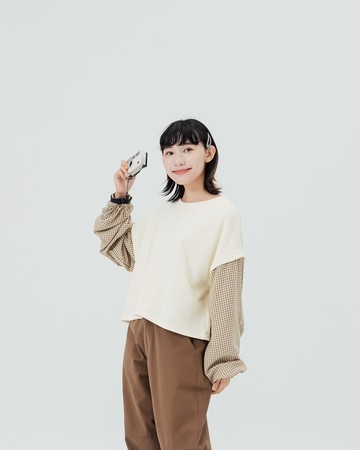 女裝 親子系列 格紋拼接圓領上衣 兩色售