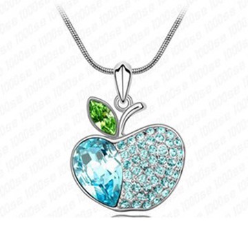 現貨+預購 925純銀項鍊 水晶吊墜-可愛迷人鑲鑽蘋果母親節生日情人節禮物女飾品6色73aj553【獨家進口】【米蘭精品】