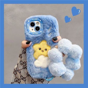 毛絨茸星星云朵適用三星s25手機殼s24s23s22s21+手提毛球鏈s20fe秋冬note20ultra卡通N10可愛s9s8plus外殼U女