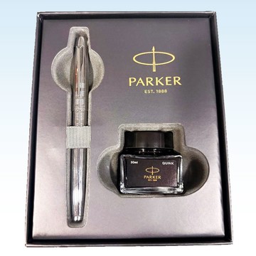 PARKER 派克IM亮鉻格紋鋼筆墨水禮盒組(特價)