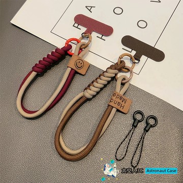 手機掛繩短款 英倫風撞色編織棉繩 手提掛件 防摔 防滑 穿手腕手機鏈女