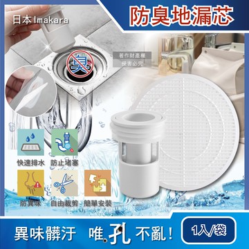 【日本Imakara】廚房浴室管道防蟲防臭排水孔濾網地漏芯1入/袋(附可剪裁過濾網)