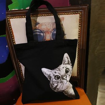 原創日系插畫可愛貓咪包包單肩包手提帆布包學生百搭帆布袋購物袋