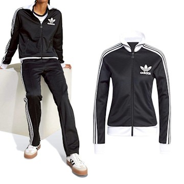 Adidas Classic TT 女款 黑白色 運動 三葉草 休閒 拉鍊 口袋 立領 愛迪達 外套 IW3174