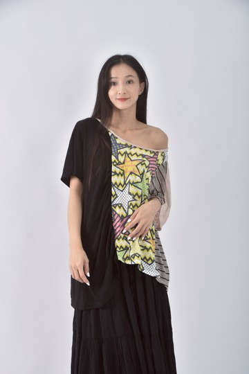 (M) scolar棉質拼接黑色短袖上衣