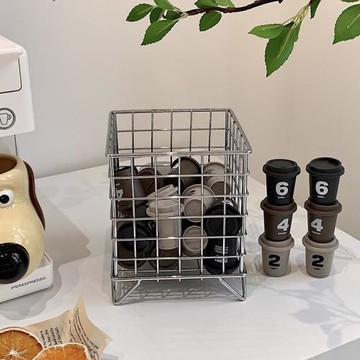 北歐簡約鐵藝桌面收納籃 膠囊咖啡收納盒化妝品收納置物筐雜物籃