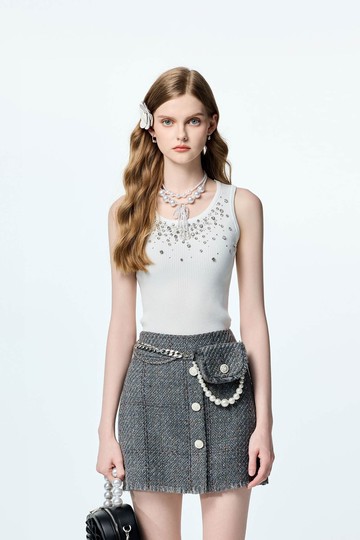 綴閃亮鑽飾針織背心