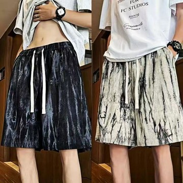 夏季薄款扎染冰絲短褲男女款潮流五分褲潮牌美式寬鬆運動休閒中褲