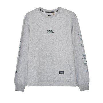 5th STREET｜中性｜露營熊印花長袖T恤｜麻灰