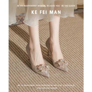 【珂菲曼】水鉆婚鞋秀禾婚紗兩穿水晶鞋法式新娘鞋女香檳色高跟鞋