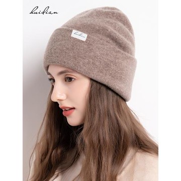 100%純羊毛帽子女秋冬季百搭高級感保暖雙層針織毛線帽大頭圍護耳