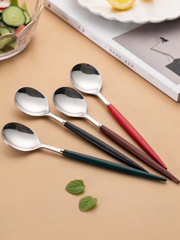 彩色304不銹鋼勺子家用好看湯勺韓式飯勺吃飯主餐勺長柄