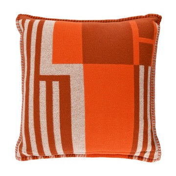 Hermes 愛馬仕 Ithaque 提花羊絨枕頭(50cm/赤土/橘紅)