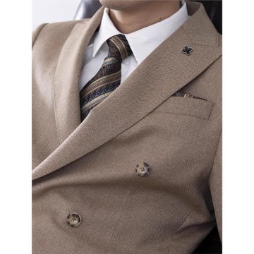 珠邊工藝 英倫復古雙排扣西裝男休閑鋼花呢100%羊毛西服外套潮