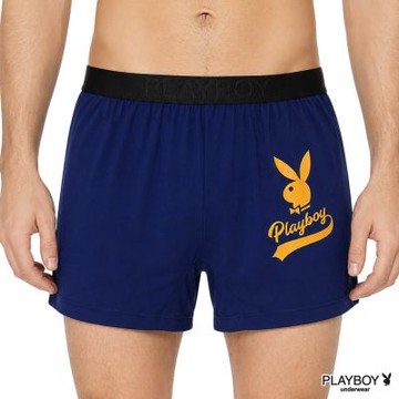 PLAYBOY涼感COOL AIR瞬涼嫘縈素色兔頭四角褲-經典藍