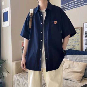 日系復古cityboy襯衫男夏季廓形工裝短袖襯衣oversize薄款外套潮