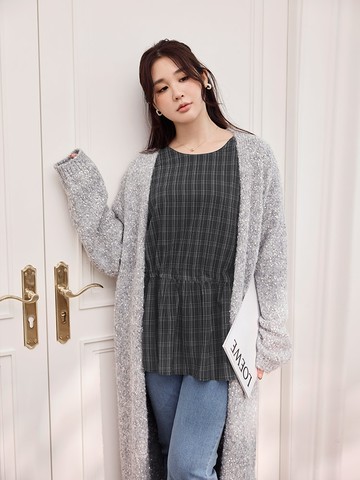 雲朵自訂款-細緻格紋腰抽繩傘襬上衣