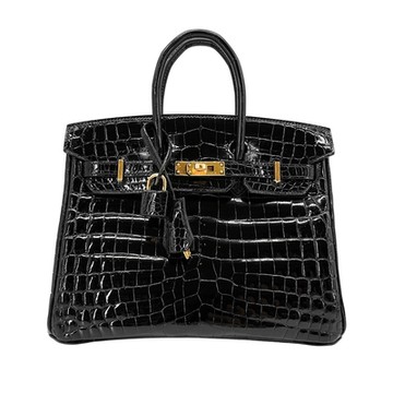 Hermes 愛馬仕 Birkin 稀有鱷魚皮金釦手提鉑金包-25cm(U刻/89黑)