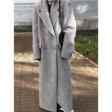 春秋冬新款歐美超長款到腳踝毛呢外套羊絨質感寬松呢子大衣女高個