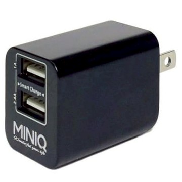 MINIQ 智慧型USB急速充電器/變壓器  雙USB端口 2.4A輸出  國際電壓AC 110V-240V  AC-DK46T+/B  1個