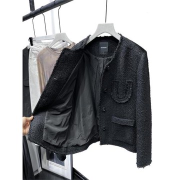 重工輕奢 小香風高級感 羊毛西裝外套顯瘦不對稱U字名媛時尚西服