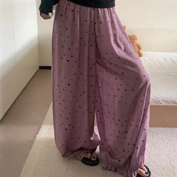 【韓國K.W.】輕量涼感秋之曼舞寬鬆韓國空運棉绸花苞顯瘦褲(小香風/休閒/日系/通勤/渡假)