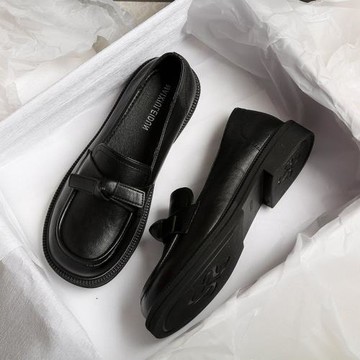 B.L WALKER法式厚底樂福鞋女2024新款真皮英倫風一腳蹬軟皮女單鞋