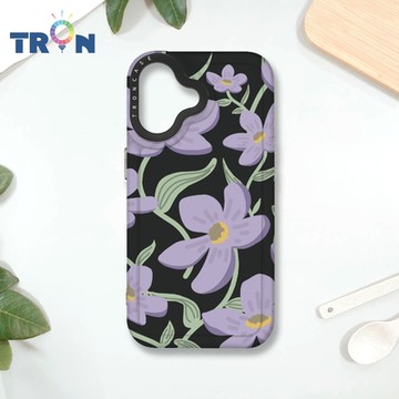 TRON IPHONE 16 平塗手繪花朵B款 MAGSAFE 磁吸 防摔 太空殼 透黑 手機殼