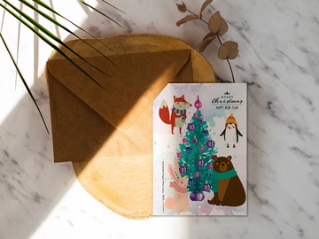 耶誕樹下【CM19002】洛可可草莓 手創明信片 聖誕卡片含信封