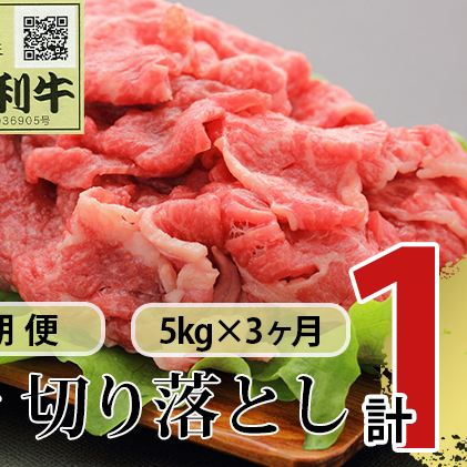 《定期便》3ヶ月連続 秋田由利牛 バラ切り落とし 5kg（1kg×5パック）