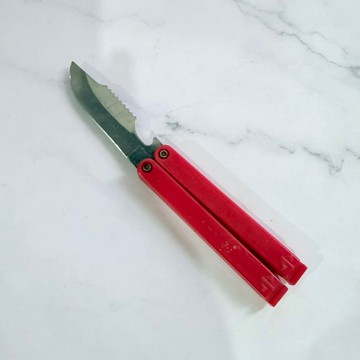 [沐沐屋]迷你 紅柄蝴蝶刀式折疊刀｜鋸齒刃｜多功能開瓶器^192
