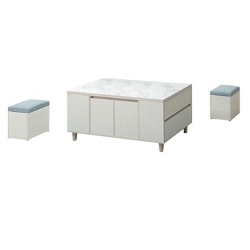 文創集 盧班岩板4尺二門二抽大茶几(二色可選＋附收納椅凳二張)-120x60x54cm免組