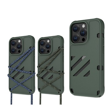ABSOLUTE｜LINKASEHYPER iPhone 14 Pro 6.1吋 撞色雙用掛繩潮流矽膠保護殼-軍綠(附掛繩x2)