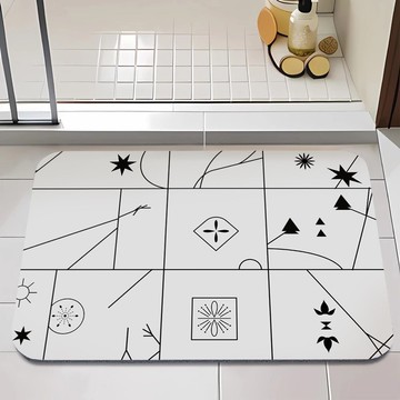 【日竹門】10秒頂吸 軟式珪藻土吸水地墊 黑白線(60x40cm)