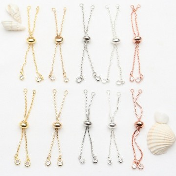 QR-（5pcs）18k保色包金手工diy帶調節珠盒子鏈鑲鋯石吊墜 手鍊飾品配件材料