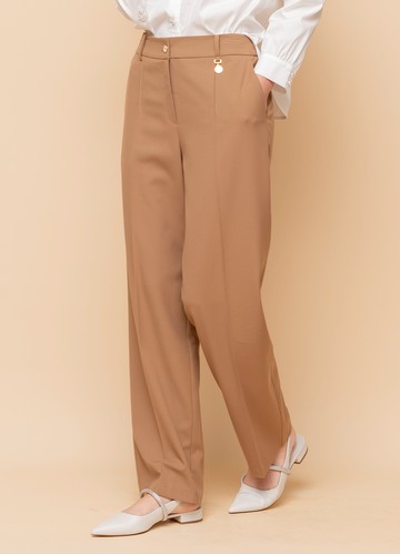 都會時尚燙褶落地寬管褲