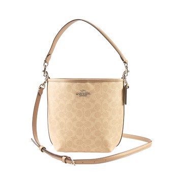 COACH City 沙黃色C LOGO PVC奶茶邊斜背水桶包