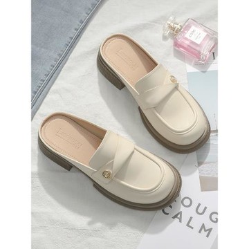 網紅包頭半拖鞋女2025年春夏季粗跟懶人鞋半托單鞋小個子高跟鞋女