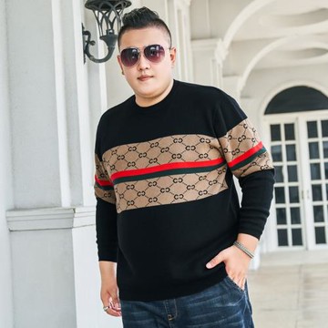 特大男士圓領毛衣秋冬加肥加大碼寬松上衣胖子假兩件長袖針織衫厚