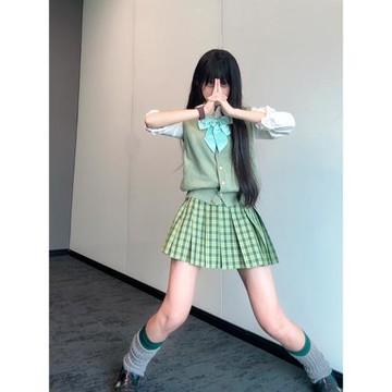 北璃醬jk原創正版女學生制服V領套頭v背心毛衣馬甲套裝百褶半身裙