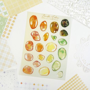 【我的黃綠色石頭】水彩插畫 和紙貼紙 手帳 水晶 礦物 滾石