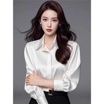 高級感重磅醋酸緞面襯衫女長袖百搭職業通勤氣質寬松正裝襯衣上衣