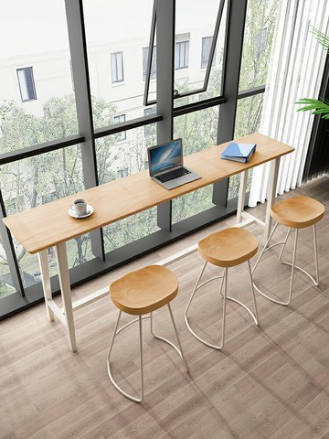 含運 高腳吧台長桌 實木吧臺桌原木色高腳桌椅長條窄桌陽臺簡約現代家用靠墻桌椅組合