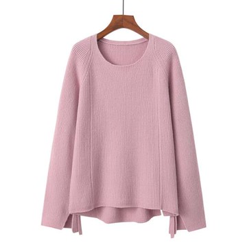 絨喆秋冬新品圓領系帶純色抽條袖口開叉女套頭羊絨衫毛針織衫E348