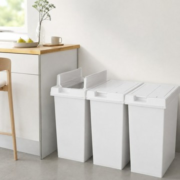 日本TONBO UNEED系列翻蓋對開垃圾桶 45L