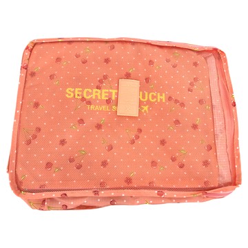 旅行收納超值7件組  粉櫻桃  衣物包L(40 x 30 x 14cm) + 衣物包M(30 x 27 x 12cm) + S(30 x 20 x 11cm) + 平口袋(26 x 17cm) + 洗漱袋L(34 x 27cm) + M(28 x 26cm) + 手提鞋袋(35